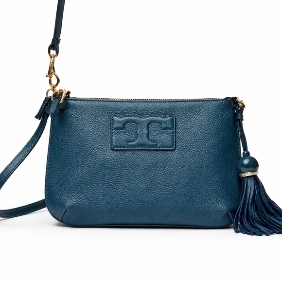 Tory Burch Handbags - Tory Burch slim crossbody teal with removable tassel fisherman’s bobber tassel